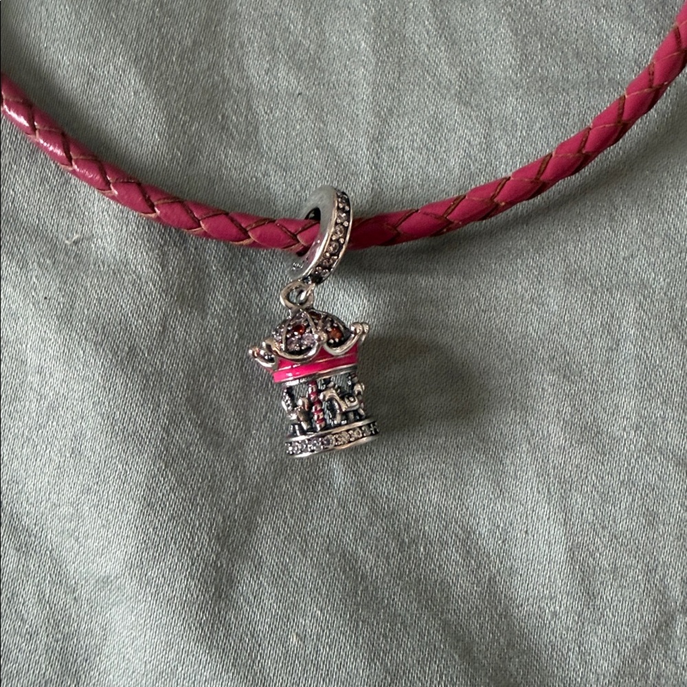 Silver & Pink Carousel Dangle Charm For Pandora Charm Braclets - Picture 5 of 5